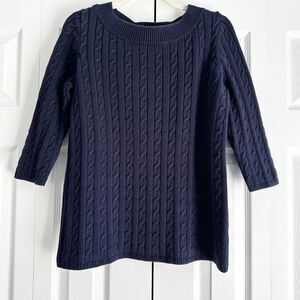 Talbots Cable Knit Sweater Petite 1X Navy Blue 100% Cotton Classic Pullover